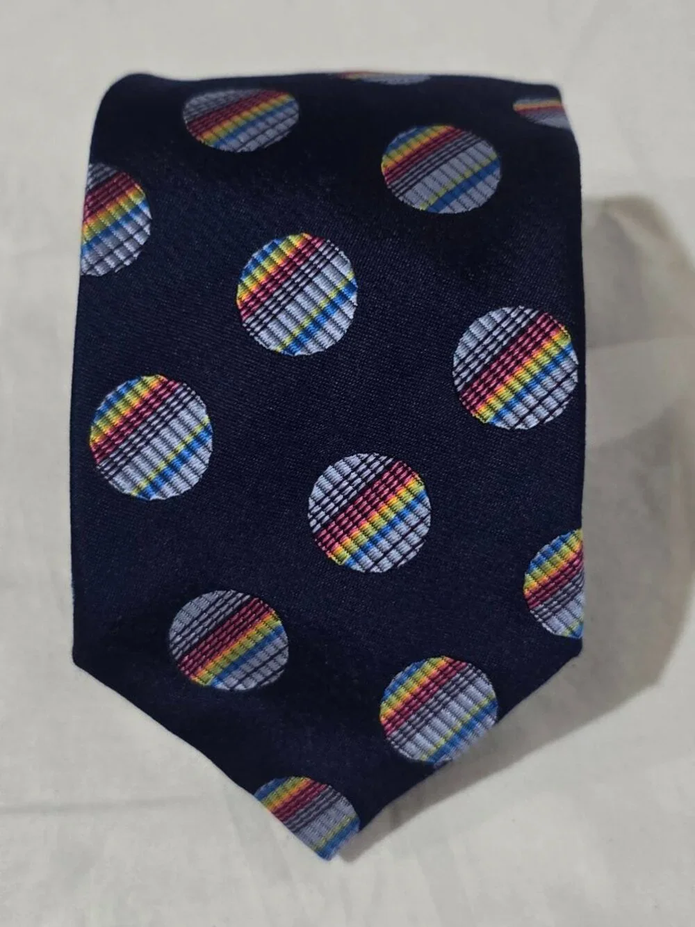 Berend DeWitt Handmade in Italy Silk Necktie - Blue Rainbow Orbs